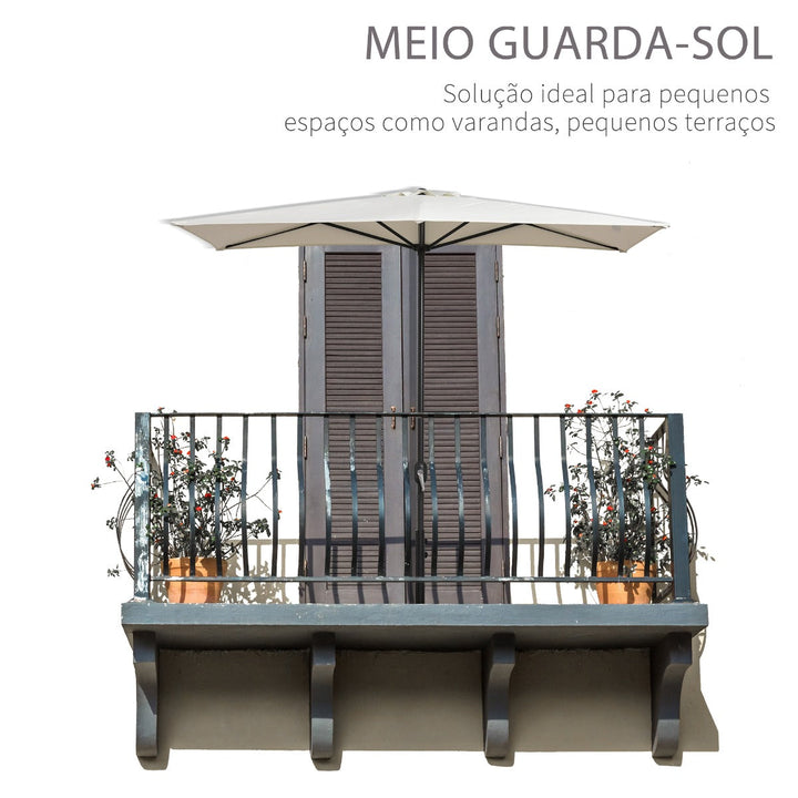 Guarda-sol Semicircular 230x130x245 cm Guarda-sol para parede de jardim com manivela e poste de metal Ø38 mm creme