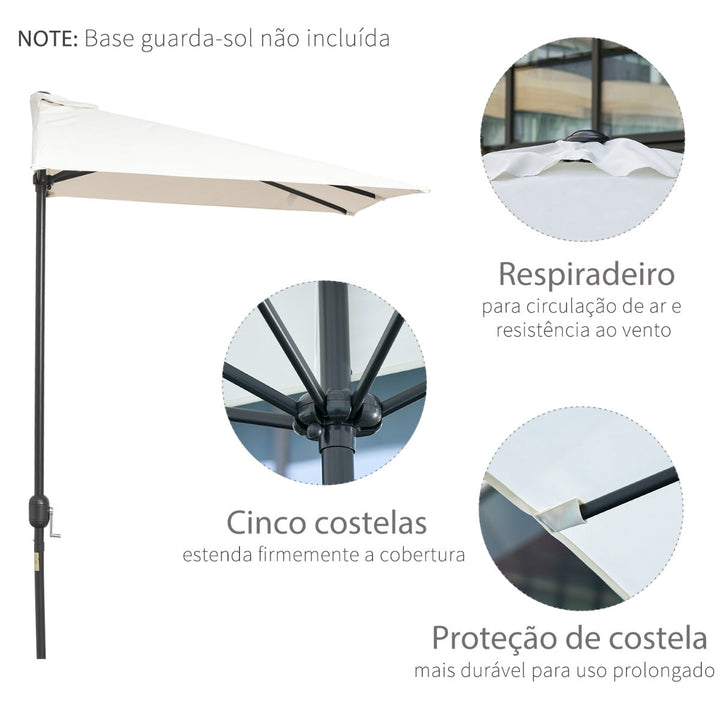 Guarda-sol Semicircular 230x130x245 cm Guarda-sol para parede de jardim com manivela e poste de metal Ø38 mm creme