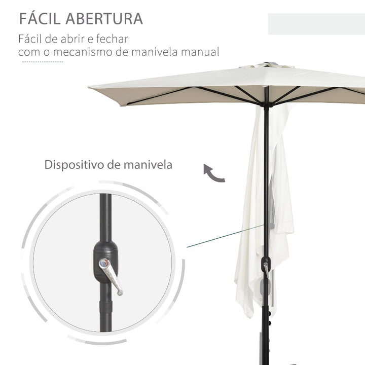 Guarda-sol Semicircular 230x130x245 cm Guarda-sol para parede de jardim com manivela e poste de metal Ø38 mm creme