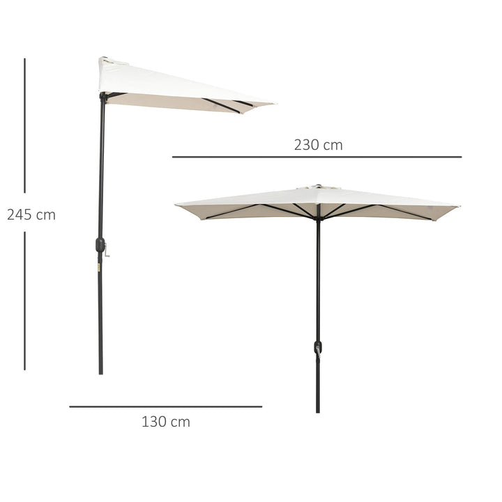Guarda-sol Semicircular 230x130x245 cm Guarda-sol para parede de jardim com manivela e poste de metal Ø38 mm creme