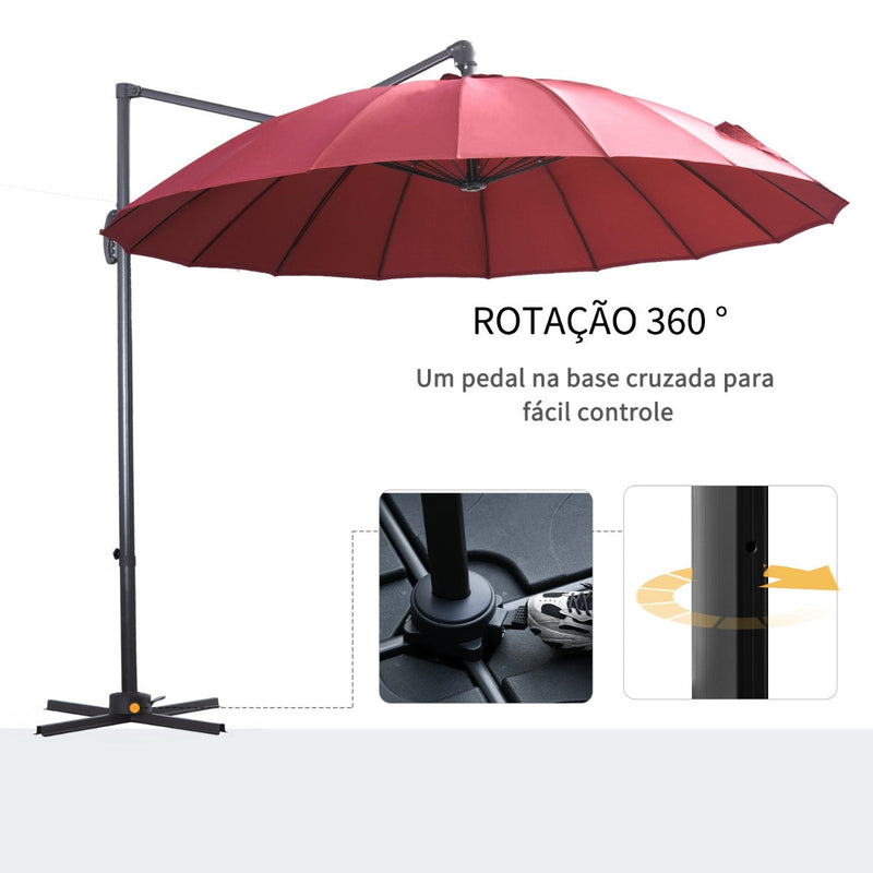 Guarda-sol de jardim com manivela e poste giratório de 360 ??° telhado inclinado em 6 posições F300x240 cm Vermelho