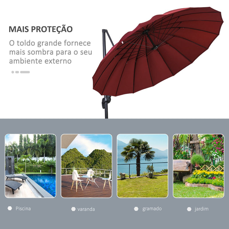 Guarda-sol de jardim com manivela e poste giratório de 360 ??° telhado inclinado em 6 posições F300x240 cm Vermelho