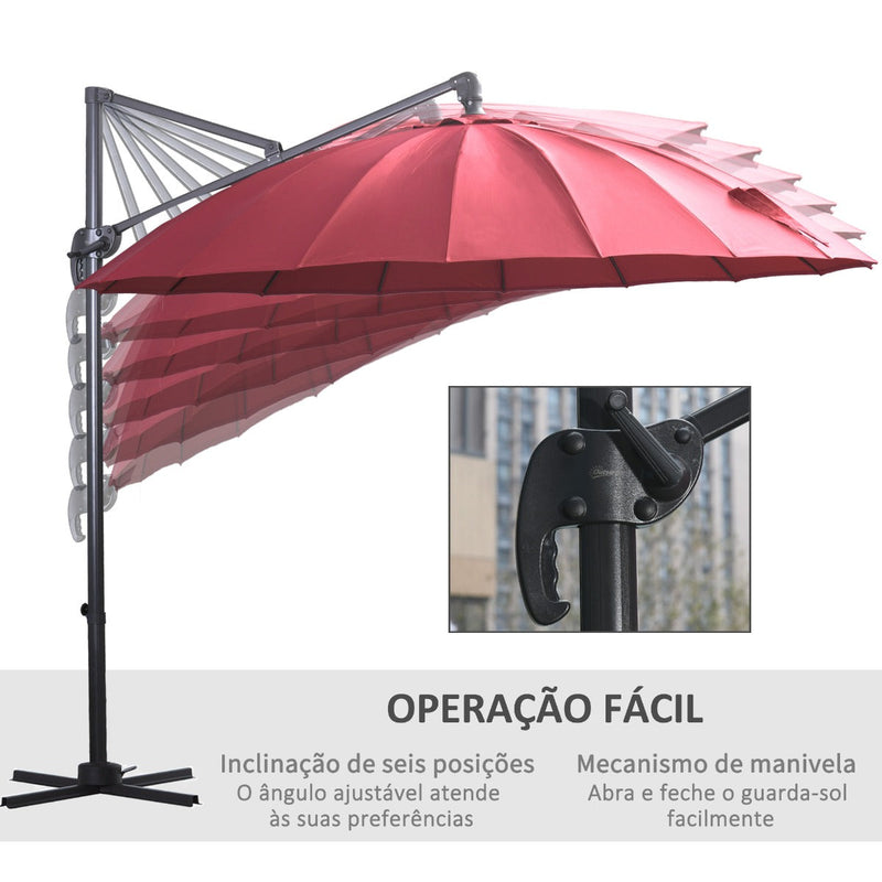 Guarda-sol de jardim com manivela e poste giratório de 360 ??° telhado inclinado em 6 posições F300x240 cm Vermelho