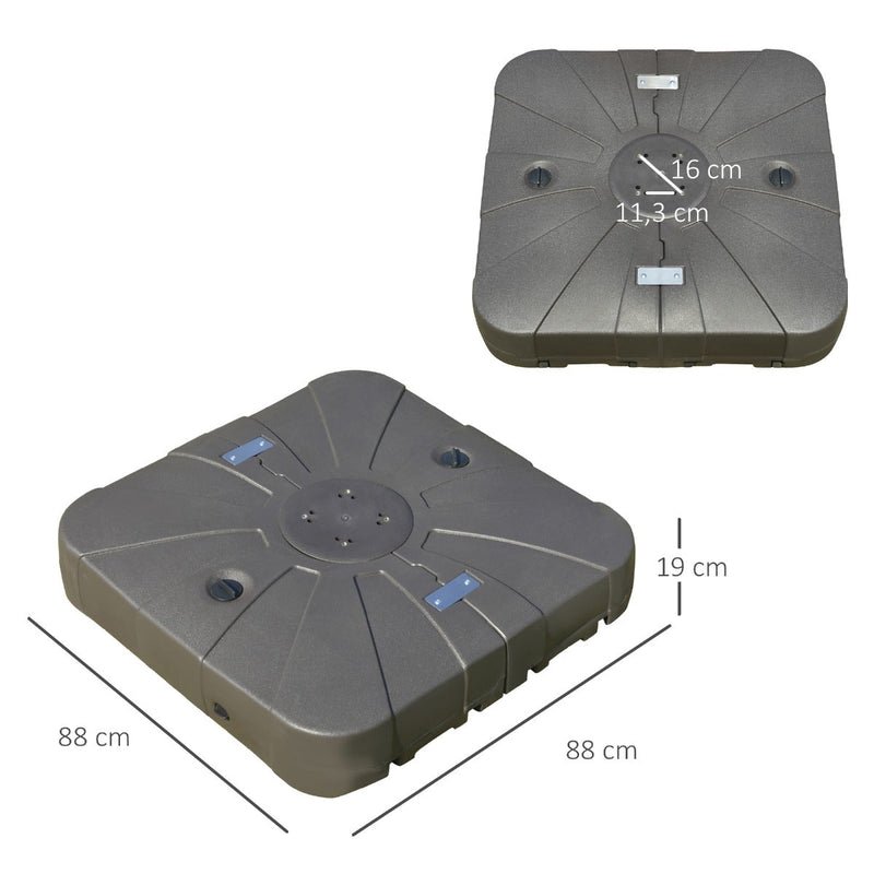 Base para guarda-sol recarregável com areia e água com 4 rodas Suporte metálico para jardim 88x88x19 cm marrom