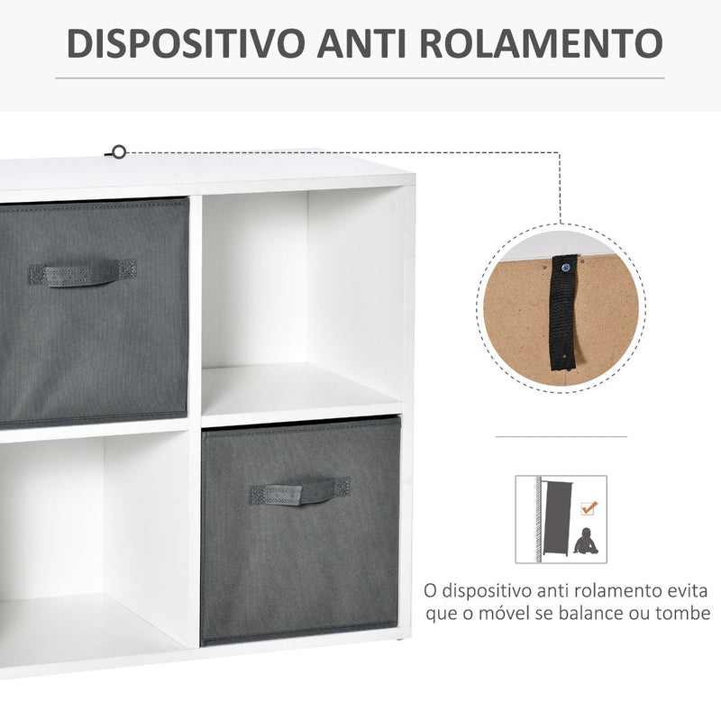 Estante para Livros de 4 Cubos Estante Modular com 2 Cestos Removíveis de TNT para Escritório Estúdio Dormitório 61,5x30x61,5cm Branco e Cinza