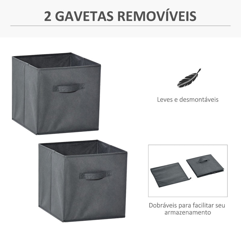 Estante para Livros de 4 Cubos Estante Modular com 2 Cestos Removíveis de TNT para Escritório Estúdio Dormitório 61,5x30x61,5cm Branco e Cinza