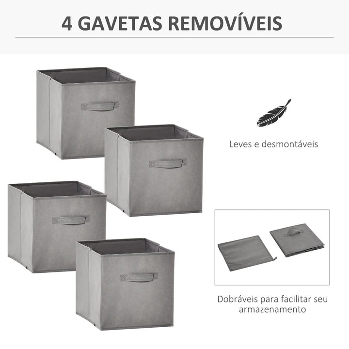 Estante para Livros de 8 Cubos Estante Modular com 4 Cestos Removíveis de TNT para Escritório Estúdio Dormitório 61,5x30x121,6cm Branco e Cinza