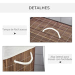 Cesto para Roupa Suja de Bambú Capacidade de 100L Cesta para Roupa Suja Retangular com Tampa Removível Bolsa com 2 Compartimentos 52x32x63cm Marrom