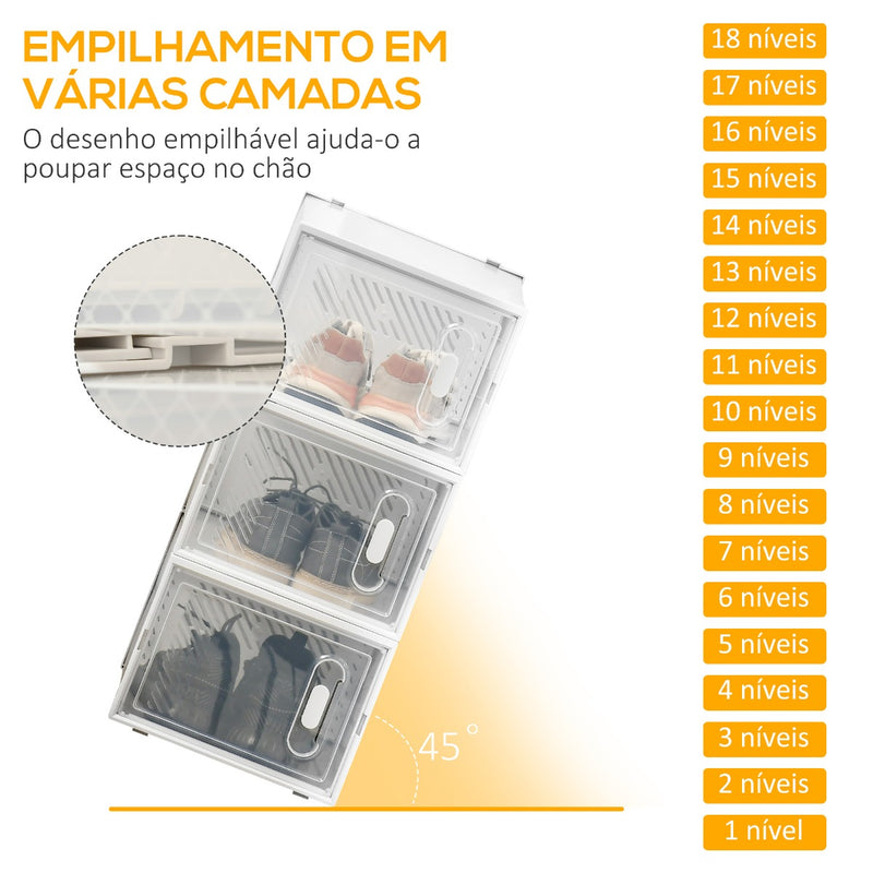 Armário Modular de Plástico Sapateira Modular com 18 Cubos Portas Magnéticas Organizador de Sapatos para Entrada Corredor Dormitório 28x36x21cm Transparente