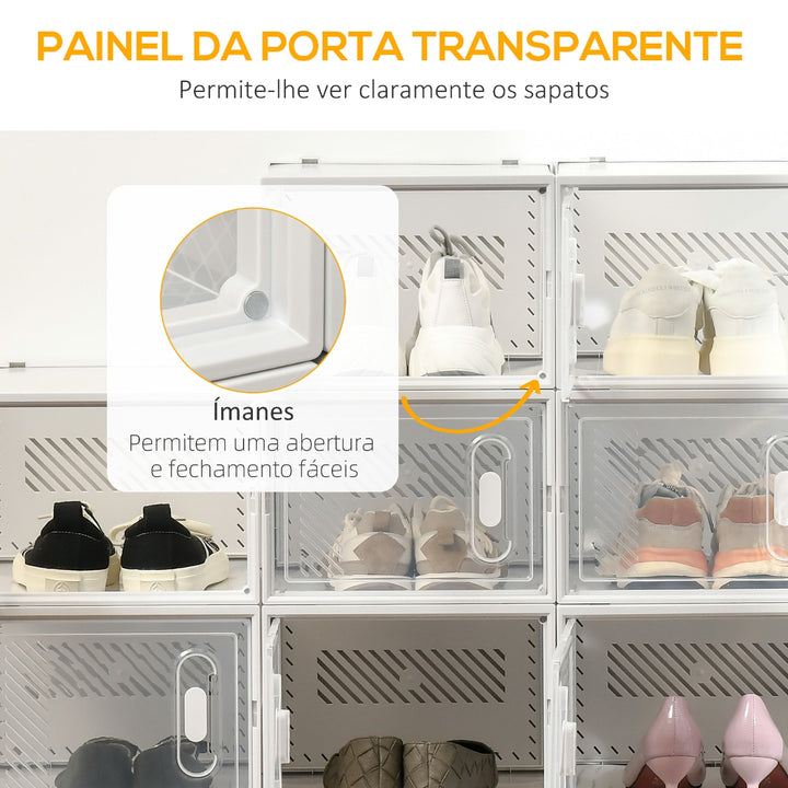 Armário Modular de Plástico Sapateira Modular com 18 Cubos Portas Magnéticas Organizador de Sapatos para Entrada Corredor Dormitório 28x36x21cm Transparente