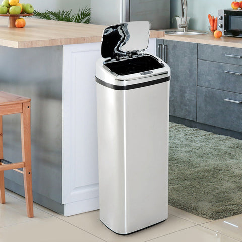Caixote do Lixo Inteligente de 50L resistente à água abertura automática – Cor: Prata – Aço Inoxidável – 33x25x84 cm