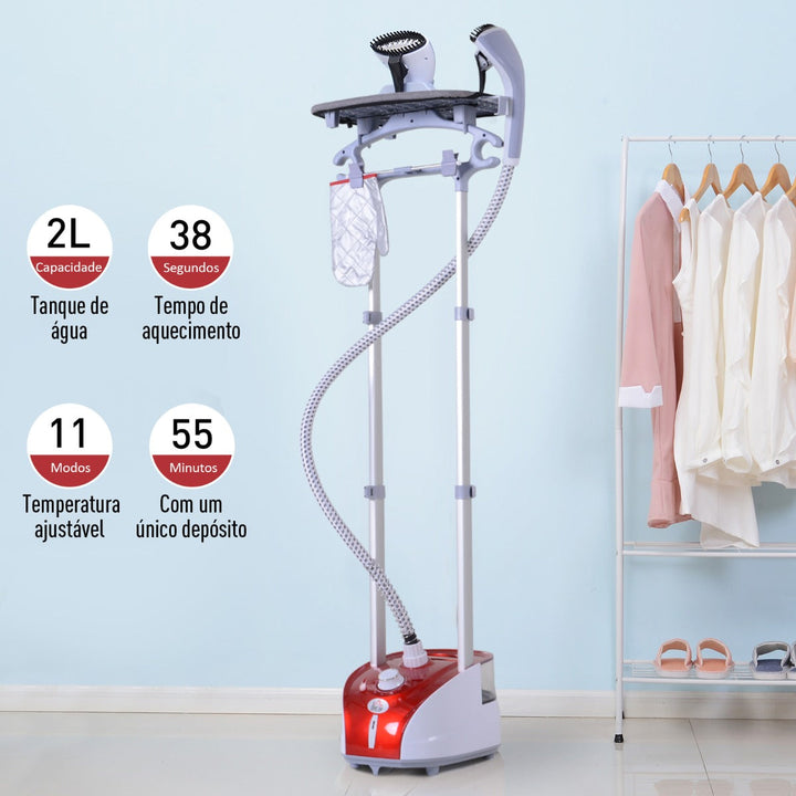 Escova de vapor de roupas temperatura 1800W ajustável a 11 níveis Barra dupla vertical com tanque de 2L em 38s de aquecimento