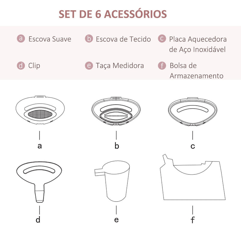 Escova de Engomar a Vapor Vertical 1500W Depósito 85ml Escova a Vapor Portátil de Viagem com Acessórios Sistema de Segurança Desligamento Automático Anti-Gotejamento 16x9x32cm Rosa