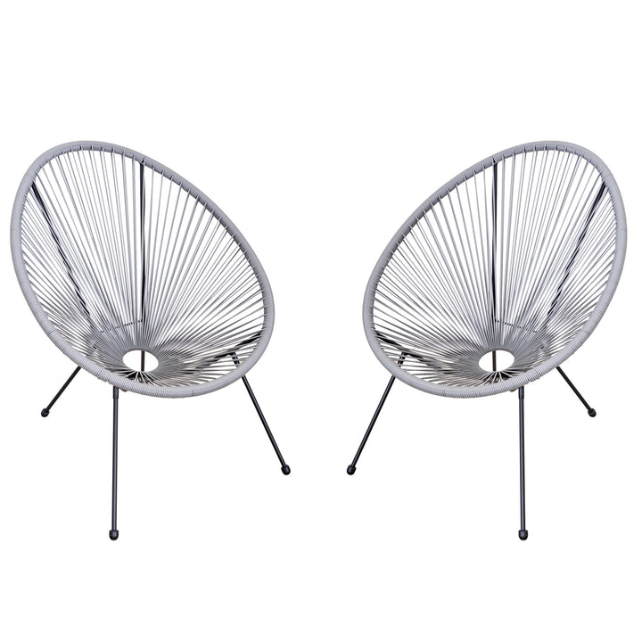 Conjunto de 2 Cadeiras de Jardim acapulco de Vime Forma Oval com Apoia Braços Encosto Alto para Interior Exterior 73x77x87 cm Cinza
