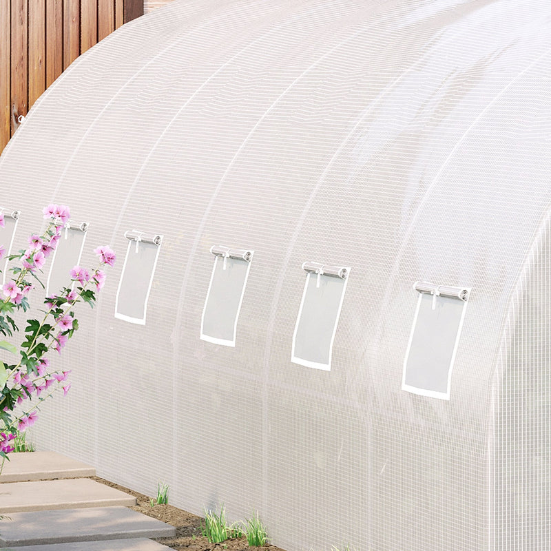 Estufa de Túnel 600x300x200cm com Porta Enrolável 12 Janelas Cobertura de PE 140g/m² e Metal Galvanizado para Cultivos de Plantas Verduras Branco