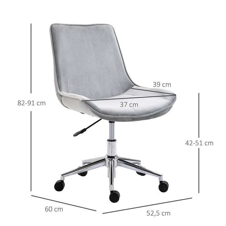 Cadeira de Escritório Giratória Cadeira de Escritório Ergonómica com Altura Ajustável Encosto Estofado em Pelúcia Suave e Rodas Carga 120kg 52,5x60x82-91cm Cinza