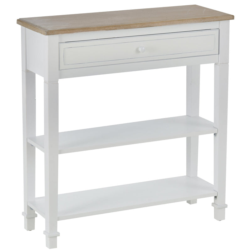 Mesa consola com 2 prateleiras 1 Gaveta Retro Removível 75,6x27,5x80,5 cm Branco