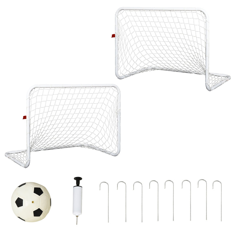 Conjunto de 2 balizas de futebol com rede e bola para crianças e adultos 78x46x 56cm Branco