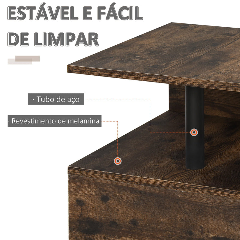 Mesa de centro em forma de S de estilo industrial vintage com 3 níveis 48x48x48 cm