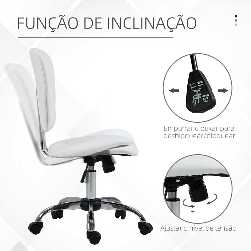 Cadeira de Escritório Cadeira de Escritório Giratória de Couro PU com Altura Ajustável e Função Basculante para Estúdio Dormitório Carga Máxima 120 kg 50x54x87,5-96,5 cm Branco