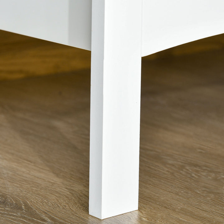 Aparador de Cozinha Armário Buffet com 2 Armários Porta de Vidro Prateleira Interior Ajustável e 4 Gavetas para Sala de Jantar Sala de Estar 136x45x85cm Branco