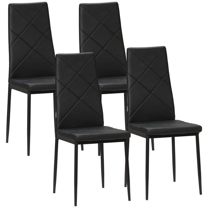 Conjunto de 4 Cadeiras de Sala de Jantar Estofadas em Couro Sintético Cadeiras de Cozinha com Encosto Alto e Pés de Aço Carga Máxima 120kg 41x50x97cm Preto