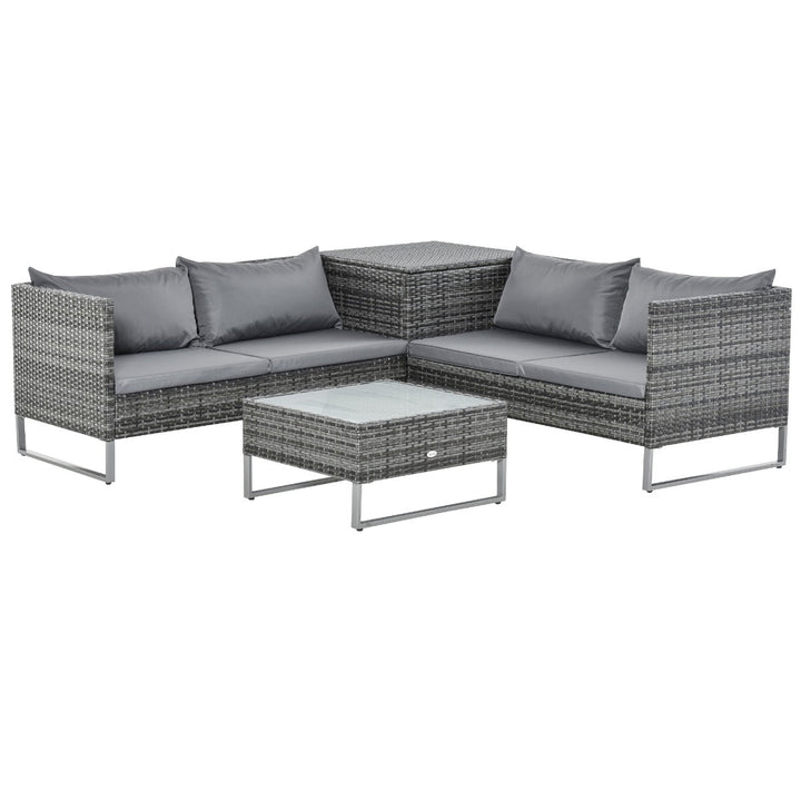 Conjunto de 4 Móveis de vime para Jardim com 2 Sofás Duplos Mesa central mesa de baú e almofadas removíveis 132x69x64 cm Cinza