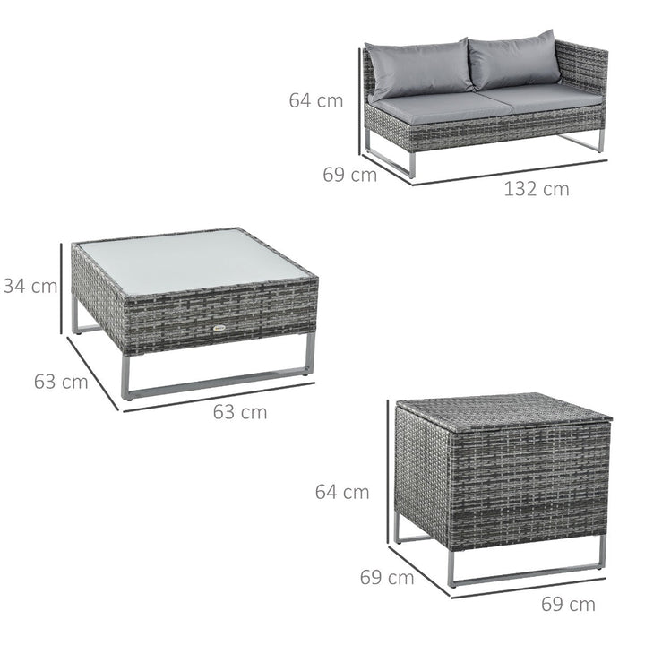 Conjunto de 4 Móveis de vime para Jardim com 2 Sofás Duplos Mesa central mesa de baú e almofadas removíveis 132x69x64 cm Cinza