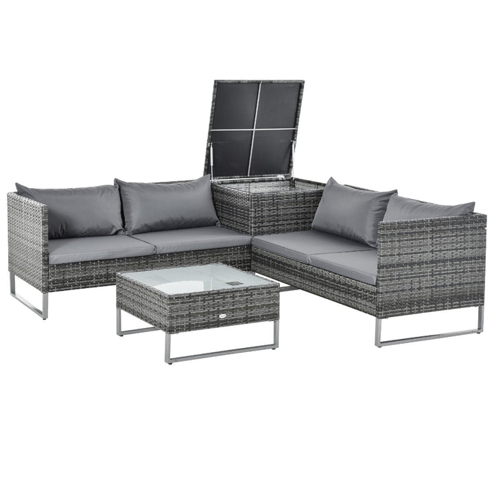 Conjunto de 4 Móveis de vime para Jardim com 2 Sofás Duplos Mesa central mesa de baú e almofadas removíveis 132x69x64 cm Cinza
