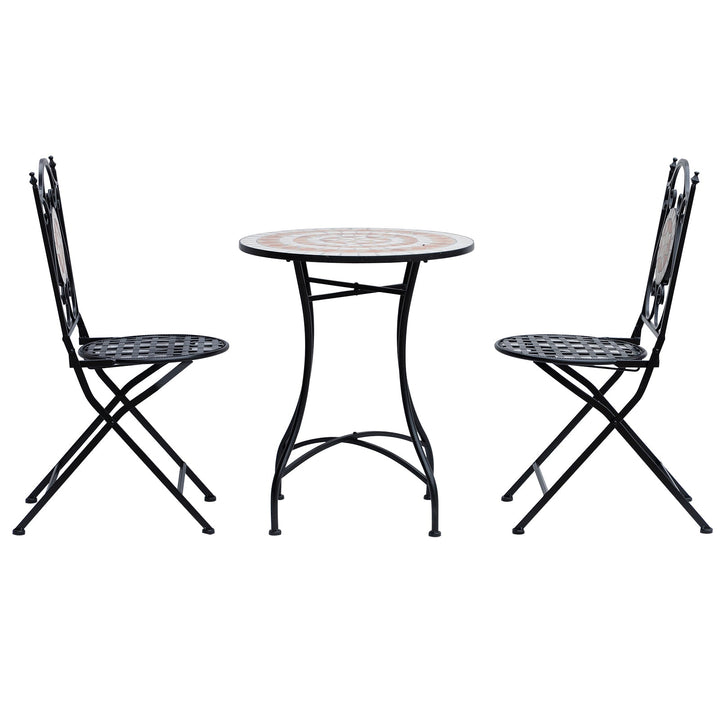 Mesa de Jardim Mesa Mosaico Cerâmica e Redonda Mesita de Café para Varanda Terraço F60x71cm