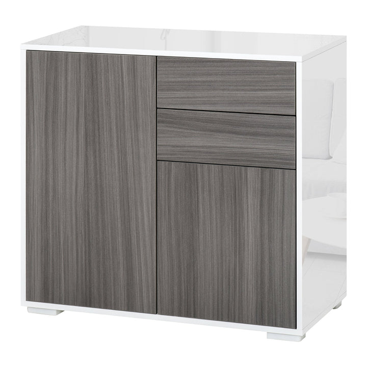 Aparador Auxiliar com 2 Portas 2 Gavetas e Prateleira Ajustável Abertura a Pressão Móvel Organizador de Armazenamento para Dormitório Sala de Estar 79x36x74cm Cinza