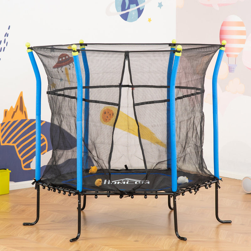 Trampolim para Crianças acima de 3 Anos Cama Elástica Infantil com Rede de Segurança e Estrutura de Aço para Interiores e Exteriores Carga 60kg Ø161x163 cm Azul