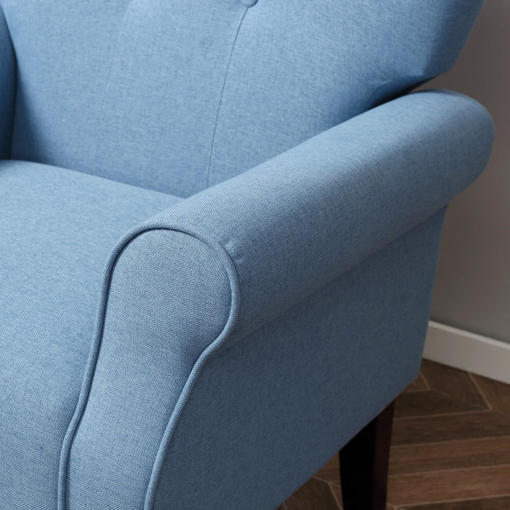 Poltrona de Sala de Estar Estofada Poltrona Relax com Apoio para os Braços Assento Acolchoado e Pés de Madeira Estilo Moderno para Dormitório 78x74x97cm Azul Claro