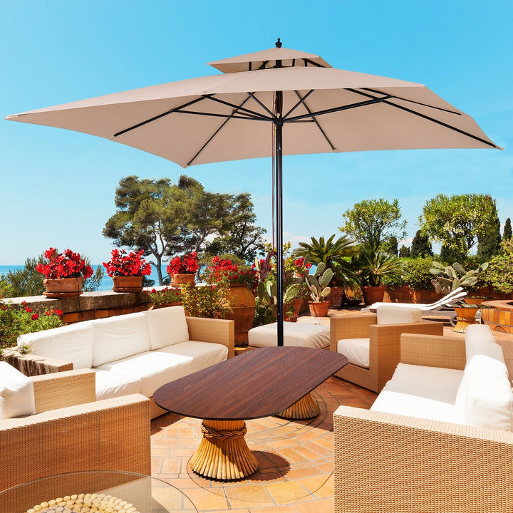 Guarda-sol para terraços de jardim ou cantina Cobertura a 2 alturas 300x300x297 cm Marfim