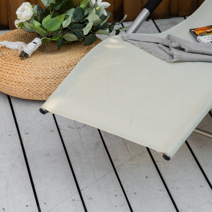 Espreguiçadeira Baloiço de Jardim com Apoio para os Braços Almofada para a Cabeça Espreguiçadeira de Exterior Tecido Transpirável e Metal para Praia Pátio Terraço 63x148x85cm Bege