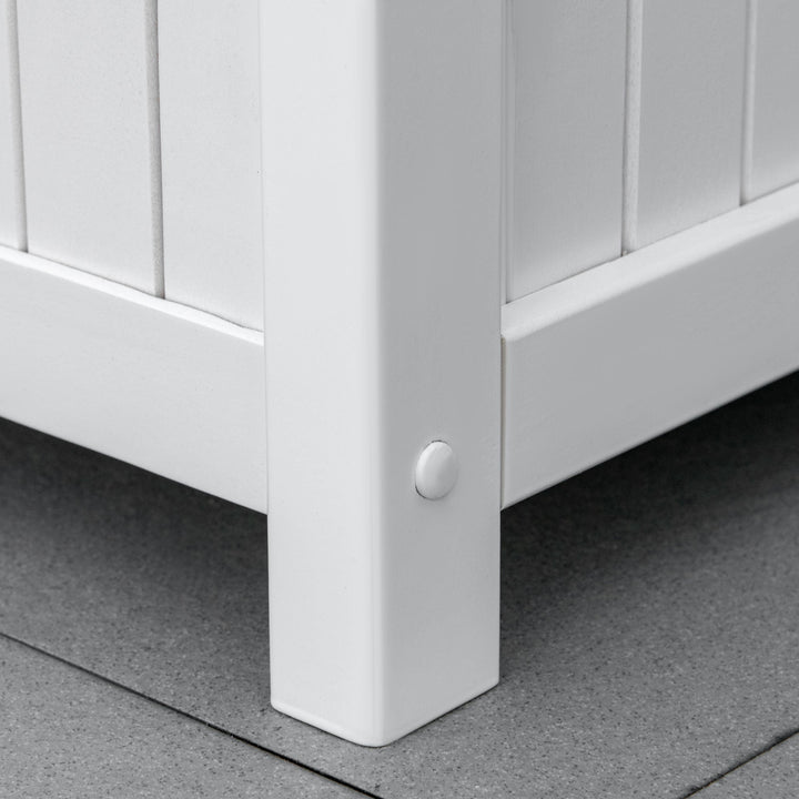 Banco de Madeira Exterior de 2 Lugares com Espaço de Armazenamento e Tecido Oxford Banco Baú de Jardim Terraço com Apoio para os Braços Carga 250kg 125x68,5x97 Branco