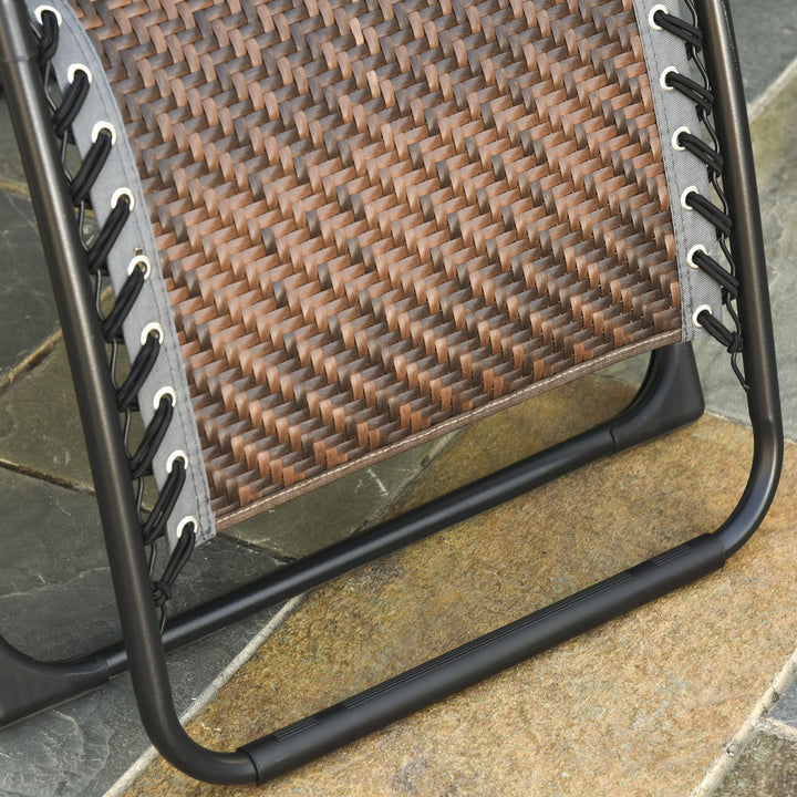 Espreguiçadeira dobrável de vime com encosto ajustável Apoio de cabeça removível Suporte para copos e telefone para Jardim Terraço 65x70x110 cm marrom