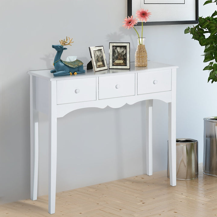 Mesa consola tipo aparador com 3 Gavetas em Cor Branco e Material Madeira 100x32x85cm