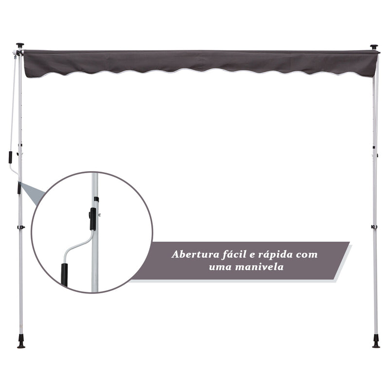 Toldo portátil 200x150x170-280cm Alpendres ou Varandas com Manivela Ajustável Cinza