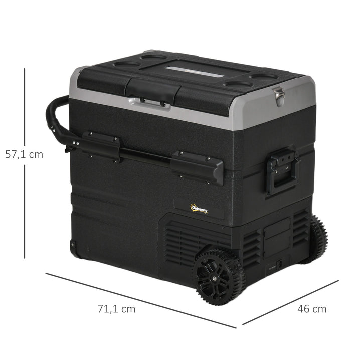 Frigorífico e Congelador de Compressor Portátil 45L Frigorífico de Carro CC 12V/24V Temperatura até -20? com Tela Tátil Alça Retrátil e Rodas 71,1x46x50,6cm Preto