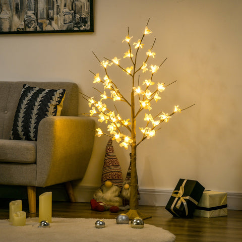 Árvore Cerejeira Altura 120 com 48 Luzes LED IP44 em Branco Quente Ramos Flexíveis e Base de Candeeiro Árvore de Decoração de Natal para Interiores 18x18x120cm Cáqui