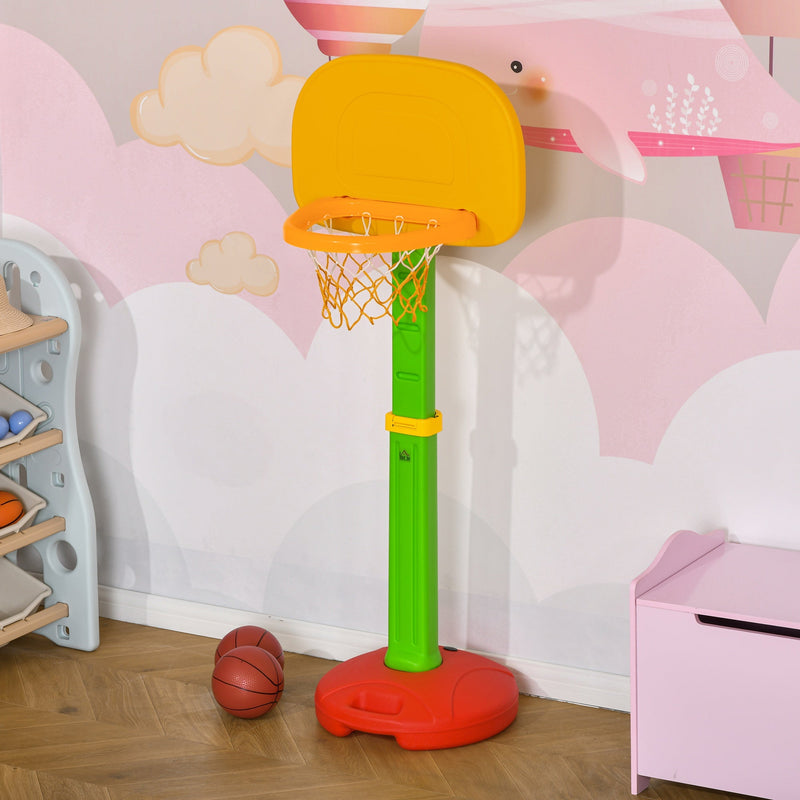 Cesta de Basquetebol Infantil para Crianças acima de 3 anos Altura Ajustável 2 Bolas e Inflador 52,5x44x120-160cm Amarelo Verde Vermelho