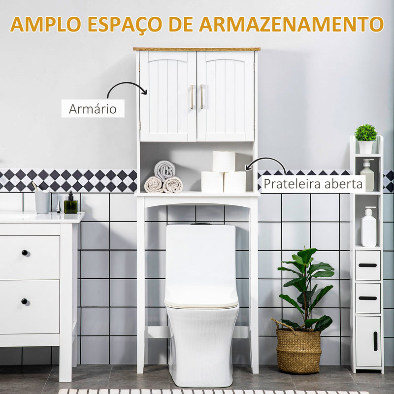 Armário sobre Sanita Armário Alto para Lavanderia com 2 Portas Prateleira Interior Ajustável e Prateleira de Armazenamento para Casa de Banho Carga Máxima 20kg Anti-Tombo 64x22x165cm Branco