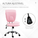 Cadeira de Escritório Cadeira de Escritório Giratória de Couro PU com Altura Ajustável e Função Basculante para Estúdio Dormitório Carga Máxima 120 kg 50x54x87,5-96,5 cm Rosa