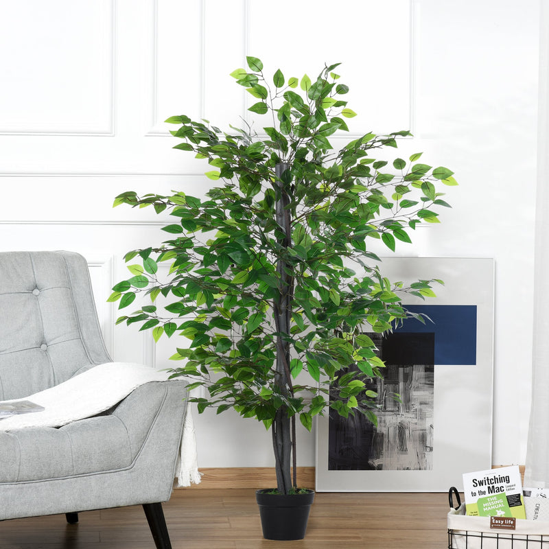 Ficus artificiais com 145 cm de altura 756 folhas com vaso para decoração interior e exterior verde