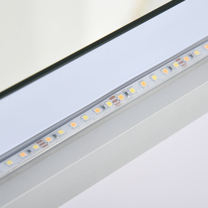 Espelho de Casa de Banho com Luz LED Espelho de Parede Anti-Embaciamento 90x60cm com Interruptor Tátil 3 Luzes Ajustáveis Função de Memória e Estrutura de Alumínio Suspensão Vertical ou Horizontal Prata