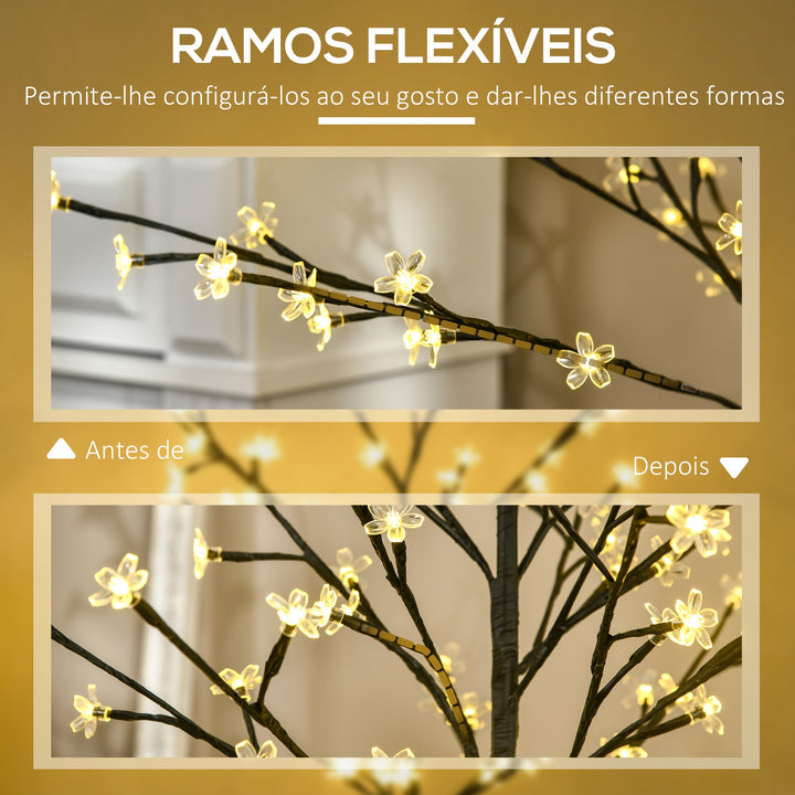 Árvore de Cerejeira com 120 Luzes LED IP44 Branco Quente Candeeiro Decorativo de Flor de Cereja com Ramos Flexíveis para Sala de Estar Festas Interiores 17x17x120cm Preto