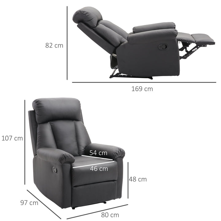 Poltrona Relax Reclinável Estofado em PU Poltrona de Sala de Estar com Apoio para os Pés Retrátil Encosto Alto Apoio para os Braços e Assento Acolchoado Grosso 80x97x107cm Preto