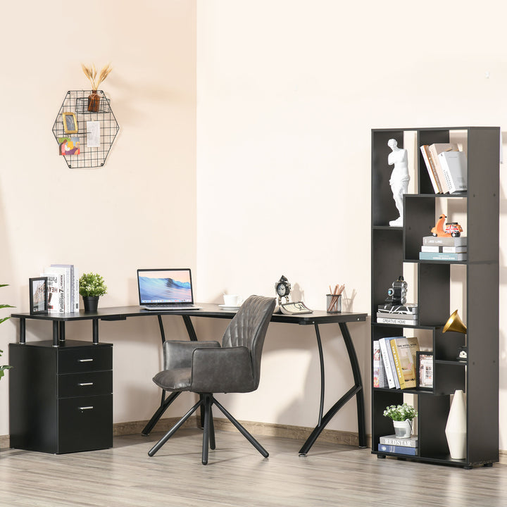 Secretária de Canto para Computador Mesa em Formato de L com 3 Gavetas Mesa Moderna para Escritório 143,5x143,5x76cm Preto