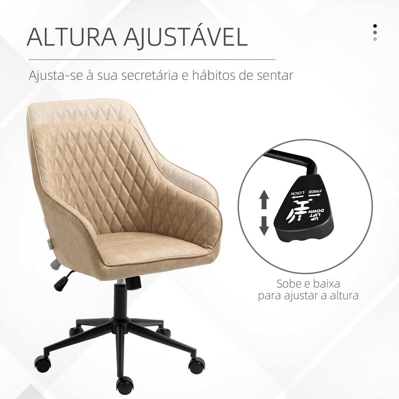 Cadeira de Escritório Operativa Cadeira de Escritório Giratória de Couro PU com Altura Ajustável e Função de Inclinação pra Sala de Estar Dormitório Estúdio 59x60x90-100 cm Marrom